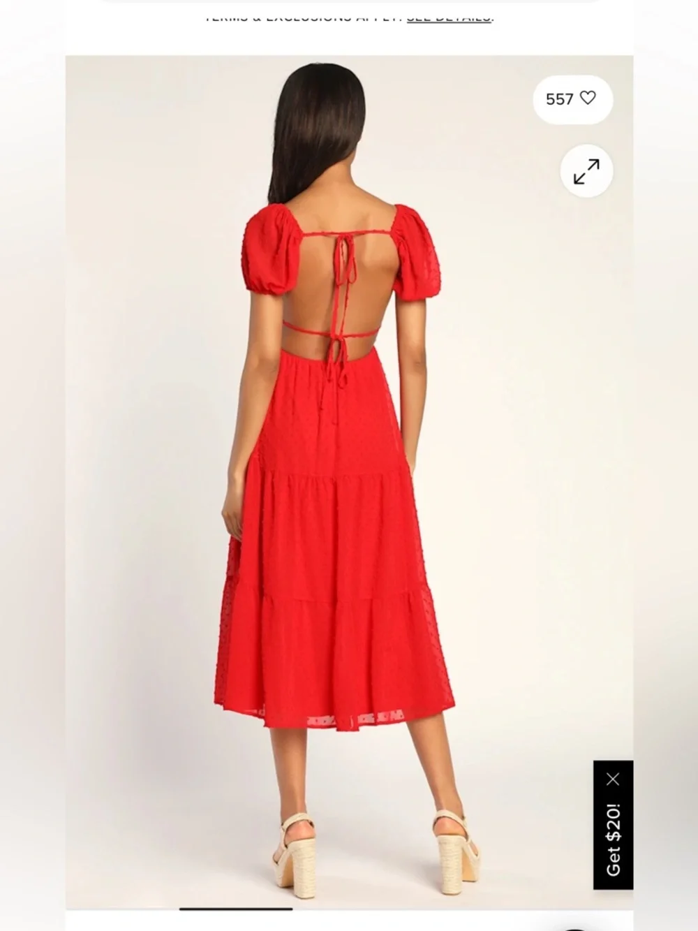Lulu’s Red Puff Sleeve Midi Dress - Women's Elegant Scoop Neck - Picture 3 of 4